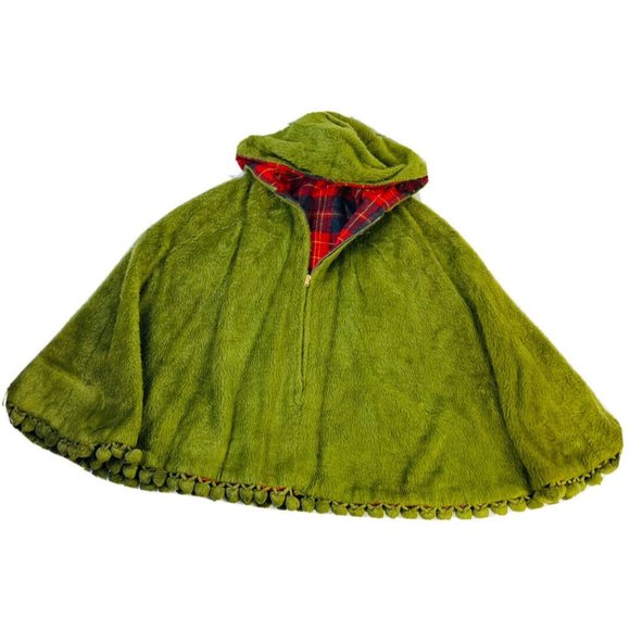 Vintage 1950s Buffalo Plaid Chenille Reversible Poncho Cape Coat - Picture 6 of 8